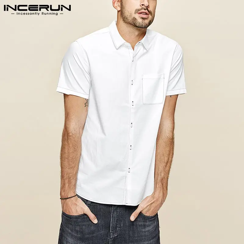 

INCERUN Tops 2021 Fashionable New Men's Hot Sale Shirts Short Sleeve Button Down Stylish Leisure Lapel Collar Linen Blouse S-5XL