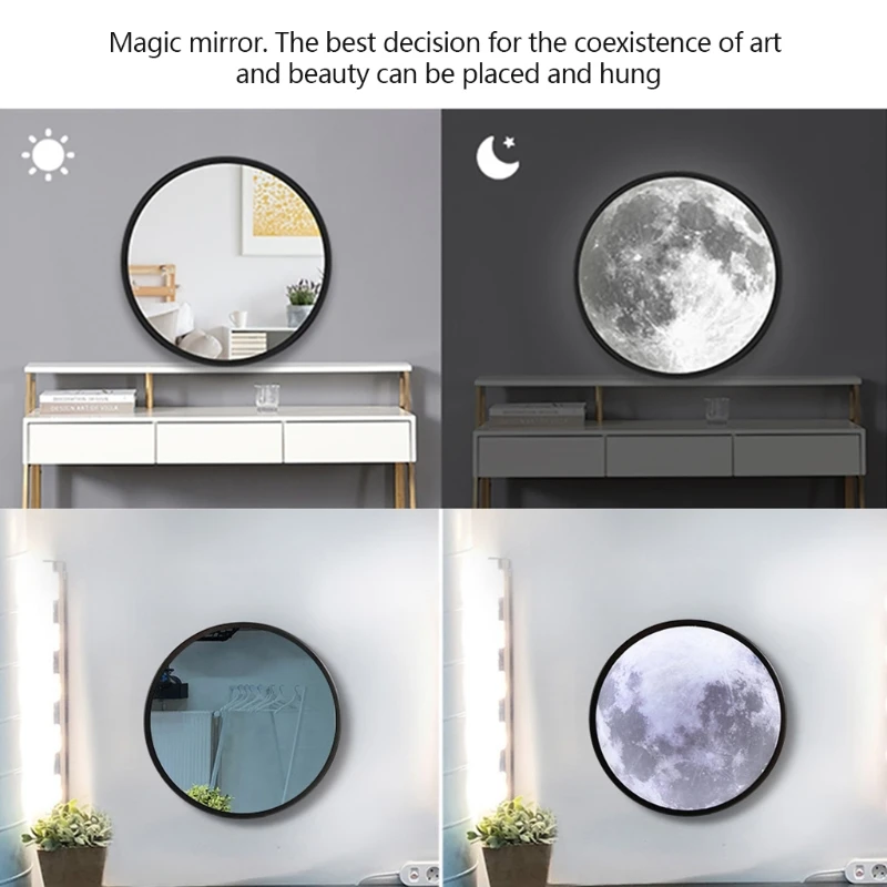 

Moon Shaped Durable Makeup Mirror Anti-oxidation with LED Lights Anti-fragmentation Wall Mounted for Dressing Table