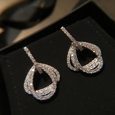 

Geometric movable earrings female 925 silver pin tassel earrings micro inlaid zircon earrings female