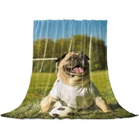 sweet home fleece throw blanket full size french bulldog playing soccer in field lightweight flannel blankets for couch bed l