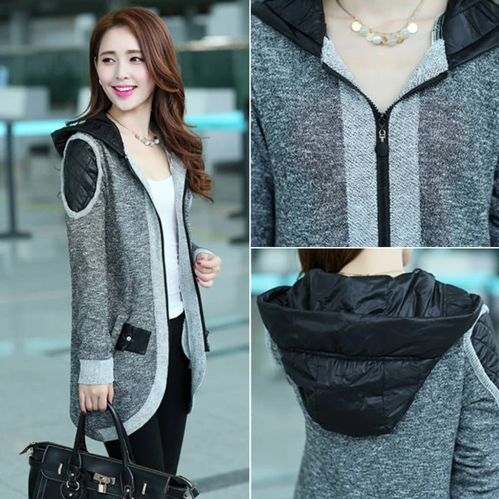 

Fashion women long sleeve knit zipper front cardigan top jacket coat