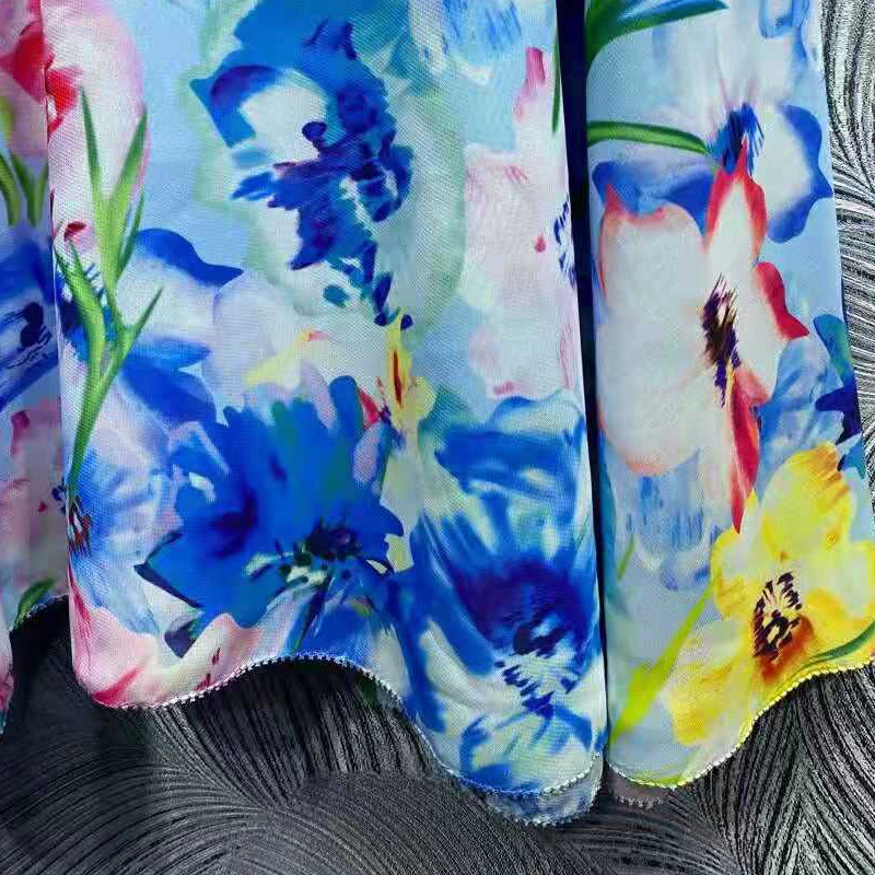 

SEQINYY Holiday Midi Dress Summer Spring New Fashion Design Women Runway Ruffles Flowers Print Vintage A-line Belt High Quality