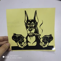 fd534a cute funny doberman dog with gun die cut vinyl car stickers on and decals window sticker styling decal