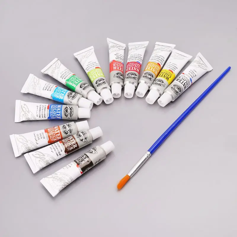 

12 Colors Tubes 6ml Paint Tube Drawing Painting Watercolor Pigment Set With Brush Art Supplies