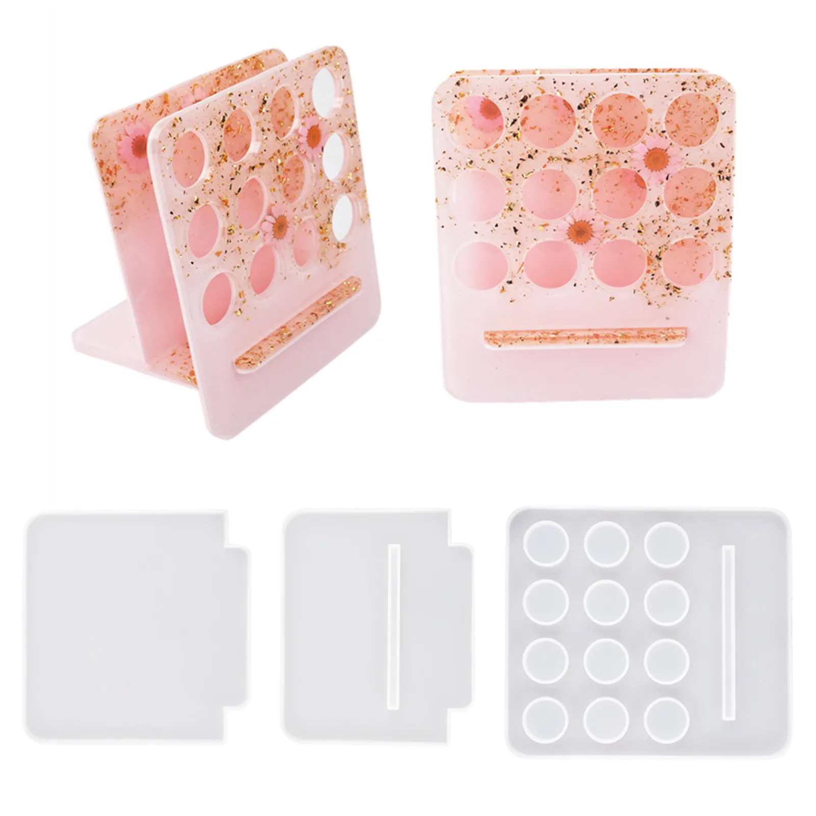 

DIY Crystal Resin Epoxy Storage Rack Bottle Insert Plate Perforated Desktop Aromatherapy Oil Rack Mirror Silicone Mold