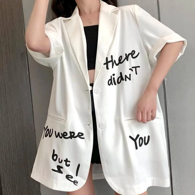 Chaqueta de manga corta con estampado de letras de grafiti para mujer, chaqueta de oficina de gran tamaño, para verano, 2021