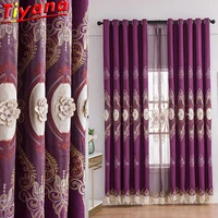 3d luxury embroidery tulle curtains for living room purple embossed flowers embroidery window drapes for bedroom villa vt