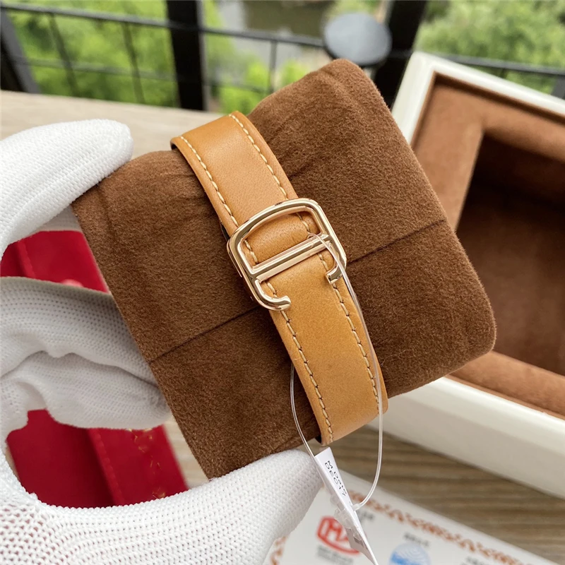 

Brand C Quartz Watch Blue Glass 316L Stainless Case Genuine Leather Stripe TOP Quality Deco Gems Rose Gold For Woman