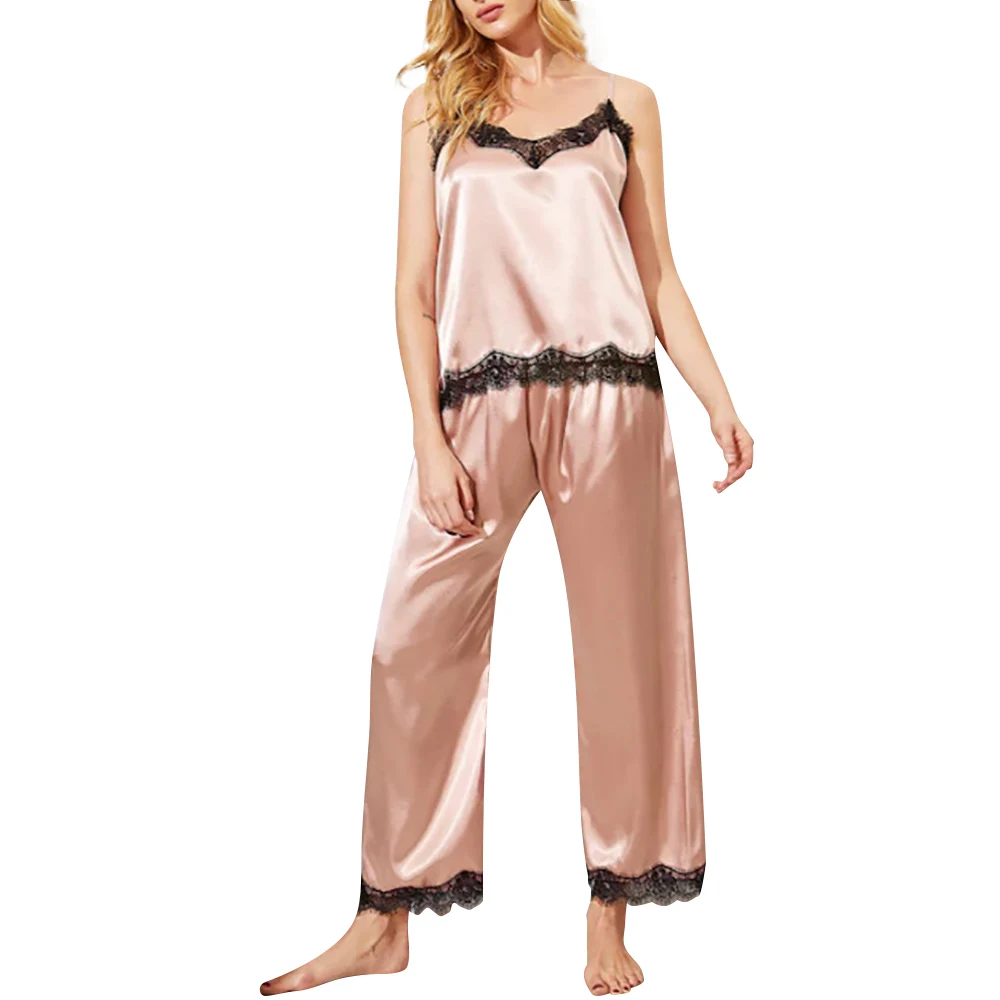 Пижамный комплект Женская шелковистая атласная пижама сексуальное нижнее белье