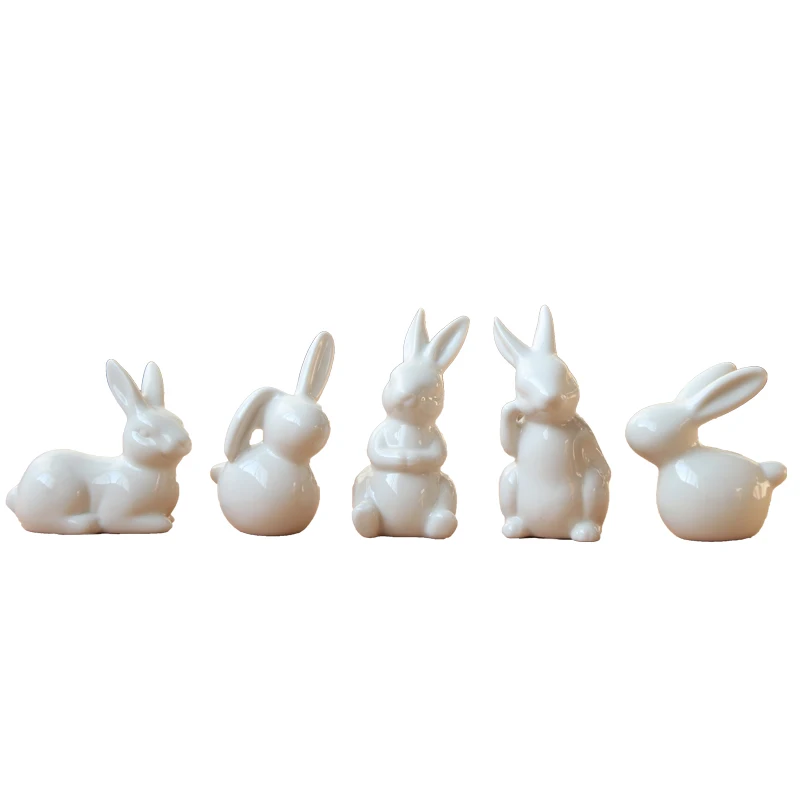 

Meijswxj Rabbit Ceramic Crafts Small animal figurines white Creative mini rabbit handmade Living room bedroom desktop decoration