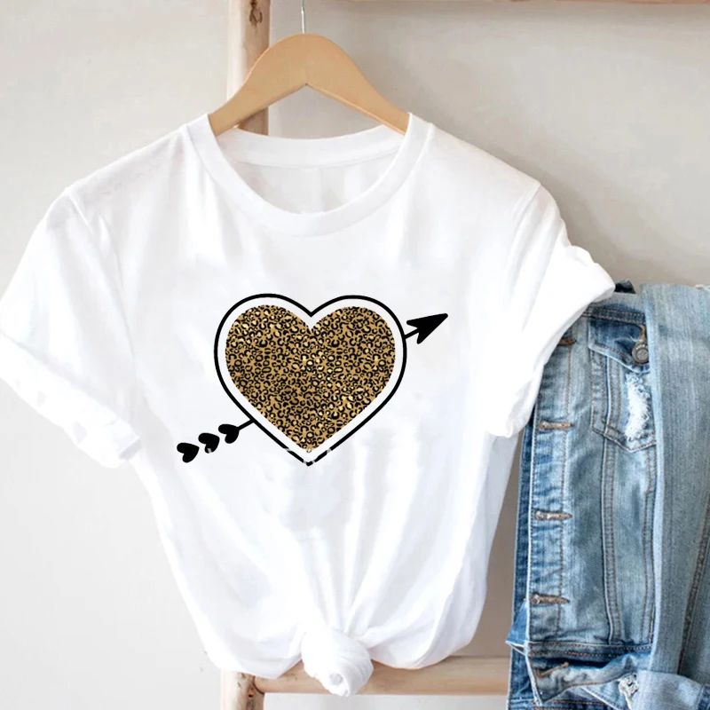

Harajuku Tops For Women 2021 Goth Woman Clothes TShirts Cartoon Arrow Love Leopard Print Urban Kawaii Graphic Women T-Shirts