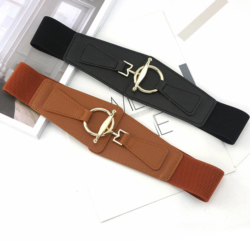 

Fashion 5cm Wide Waistbands for Dress Sweater Decorative Waist Seal Women Elastic Waist Belt Korea Style Metal Round Buckle