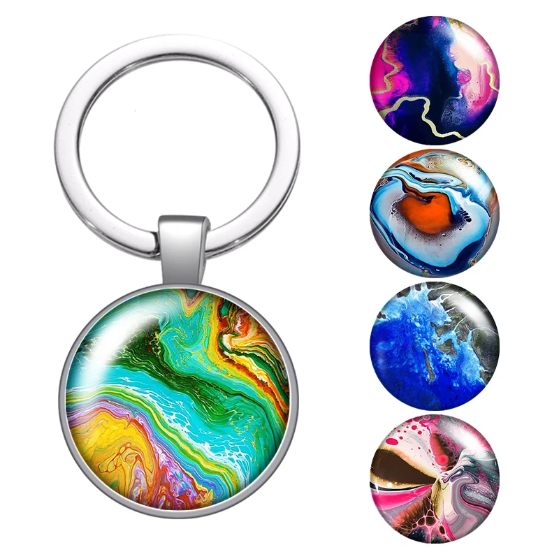 

Красочные пульсация раздел смешанные узоры стеклянный брелок с кабошоном сумка ключи держателем в виде кольца с серебряным покрытием брел...