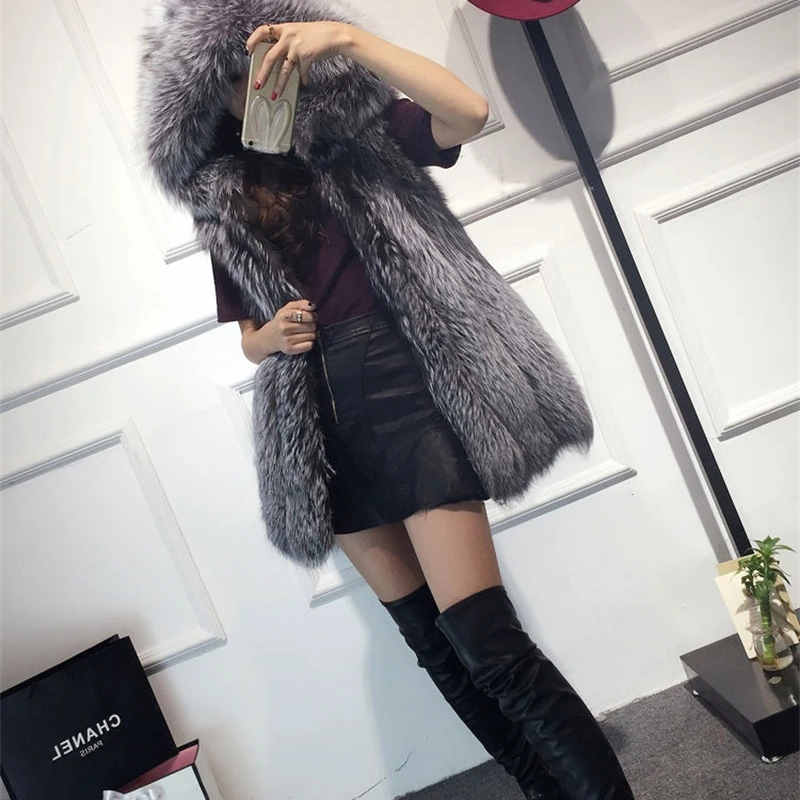 

YOSICIL Plus Size Pelzweste Fashion FAUX Fox Fur Vest Hooded Thick Warm Female Outerwear Faux Fur Coat Mex Chaquetas Mujer