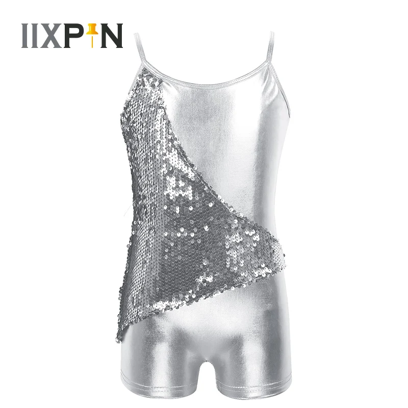 

Ballet Leotard for Girls teens Shiny Sequins V-shaped Back Metallic Gymnastics Leotard Shorty Unitard Ballet Dance costume Kids