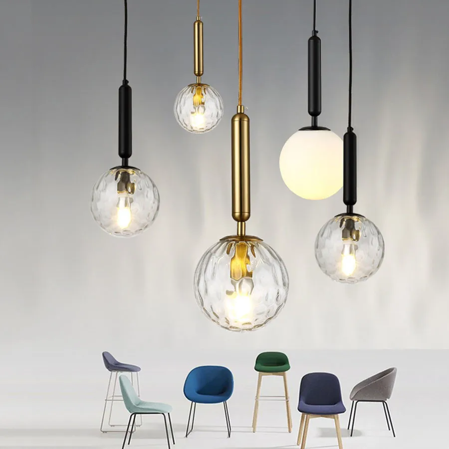 

BEIAIDI Glass Globe Ball Pendant Lights Personality Bedroom Bedside Pendant Lamp Dining Room Kitchen Glass Hanging Light
