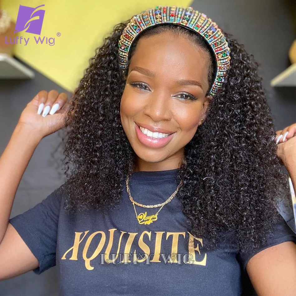 Луффи парик с головной повязкой человеческие волосы кудрявый 180 плотность полный