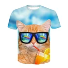 Новинка 2021, крутая футболка для мужчин и женщин, футболка с 3d рисунком кота и коротким рукавом, летняя футболка, мужские топы с милыми кошками и животными