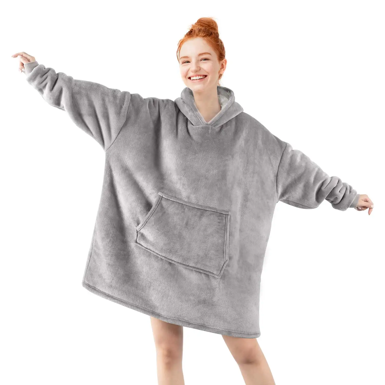 

Oversized Hoodie Blanket With Sleeves Sweatshirt Plaid Woman Fleece Hoody Women Pocket Female Hooded Sweat Oversize Sweatshirt
