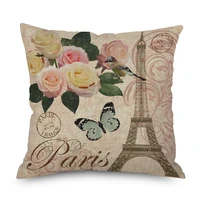 eiffel tower pillow case red rose flowers throw pillow cover 18x18 cushion case for sofa company couch cotton linen no filler