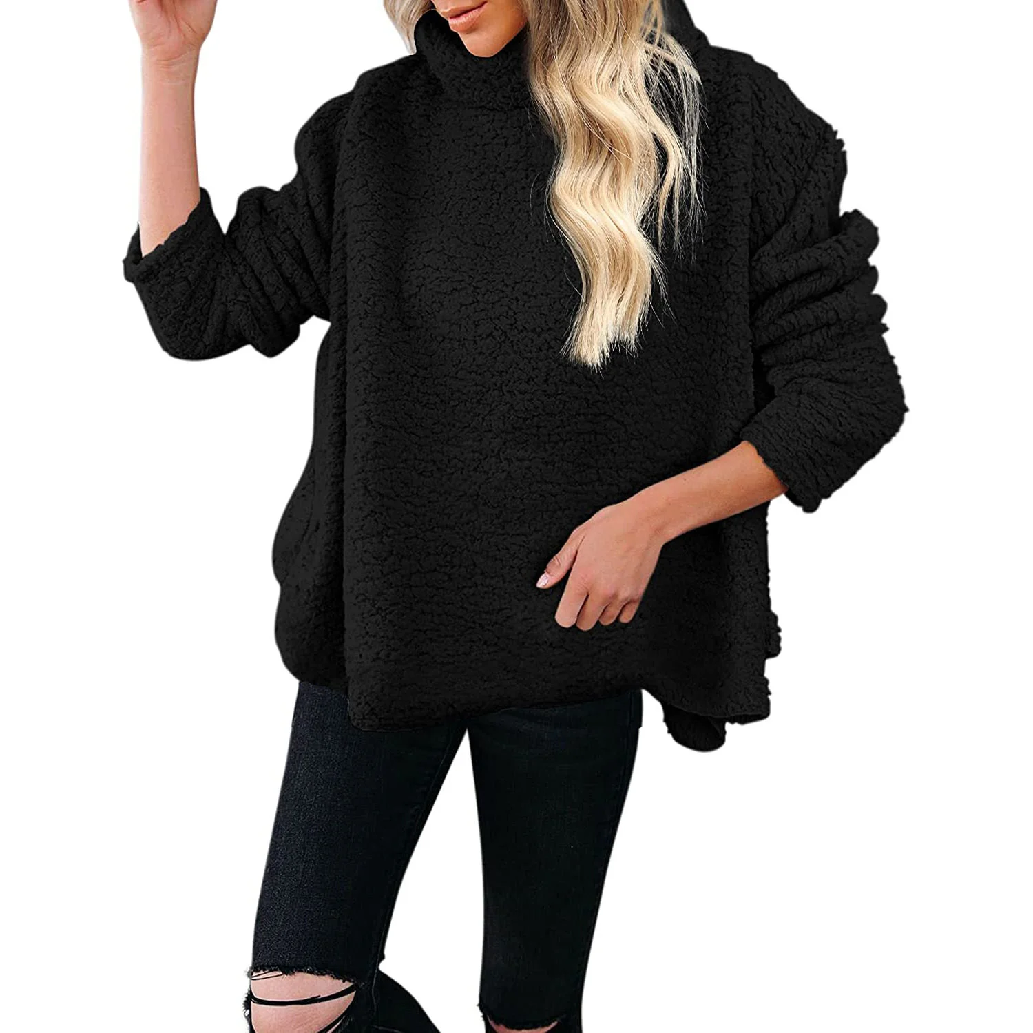 2022 Women's New Fashion Loose Casual Sweater Solid Color Plush Outwear Tops Coat Woolen Autumn Winter Warm Fluff Sweaters