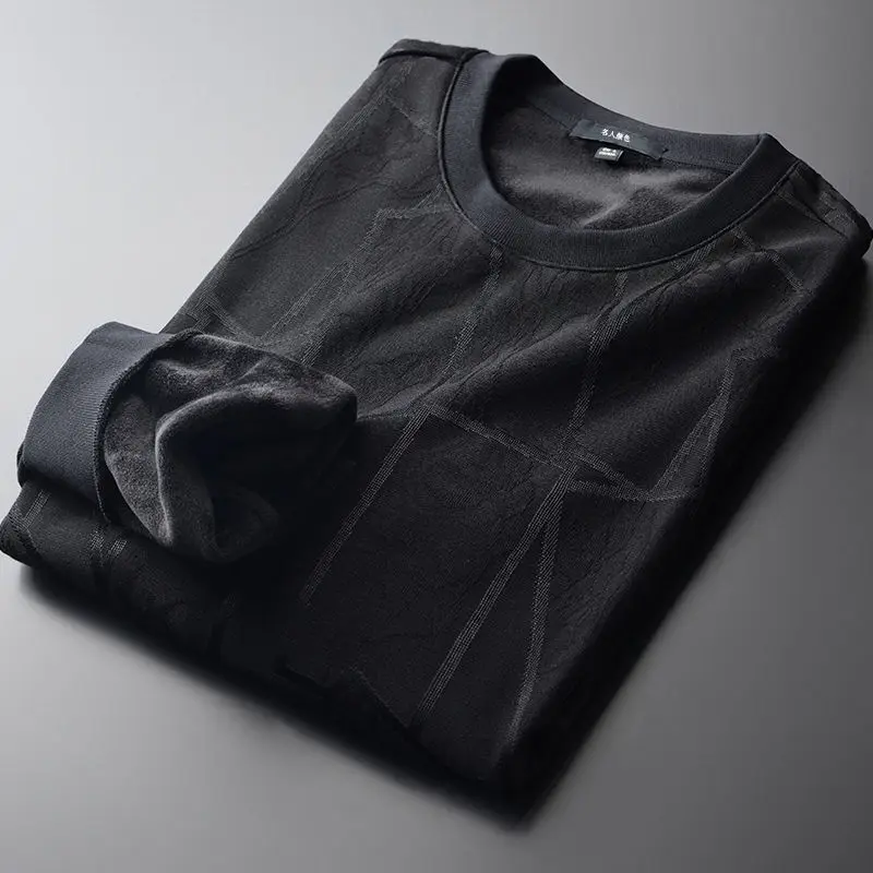 

Men's plush and thickened round neck sweater autumn and winter 2020 new dark geometric pattern bottoming Pullover