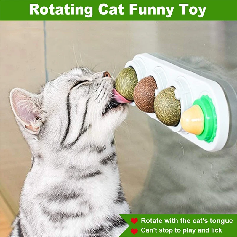 Catnip Wall Ball Toy Rotatable and Detachable Self-adhesive Edible Licking Snacks Kitten Playing Chewing Clean Teeth | Дом и сад