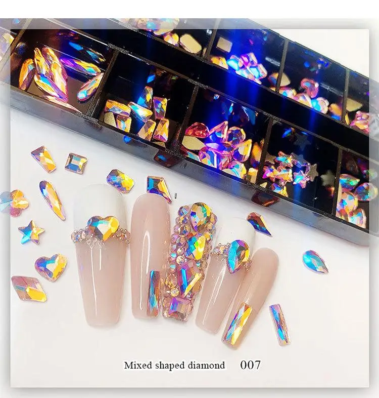 

Nail Art Diamond Ornaments 12 Grid Set Boxed Flat Bottom Shaped Diamond Colored Glass Diamond Nail Art Jewelry Diamond