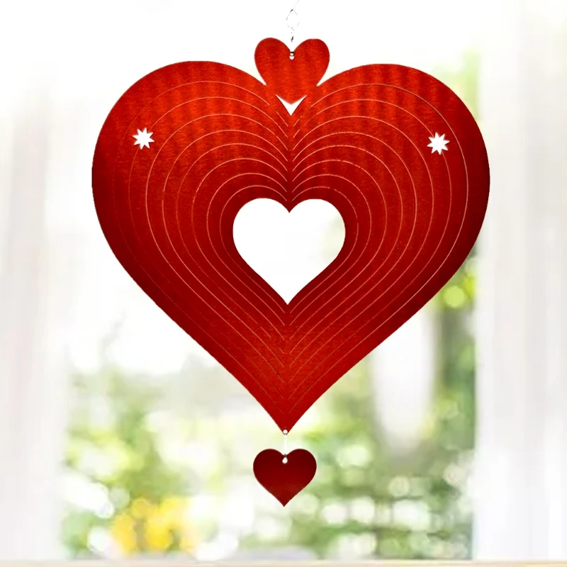 

Sweet Red Love Heart Shaped Wind Chimes Kinetic Spinner Hanging Pendant Ornament Outdoor Garden Sculpture Decoration