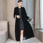 Женский бархатный Тренч-кимоно средней длины, с вышивкой, рукавом 2022 и V-образным вырезом