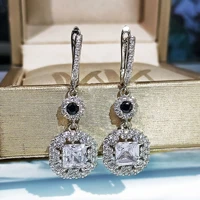 new trendy square shape drop earrings luxury brilliant bridal engagement wedding jewelry elegant female dangle earring fine gift