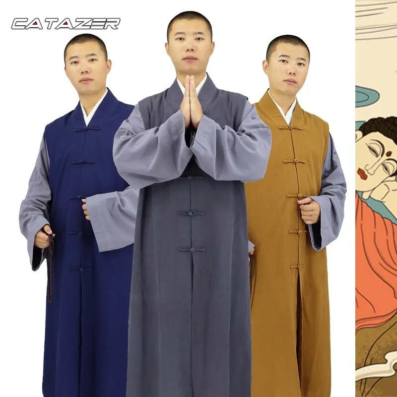 

High Quality Buddhist Robe Shaolin Monk Long Vest Martial arts Meditation Uniform Kung fu Tai chi Suit