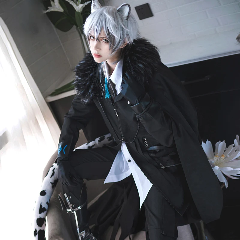 

Game Arknights SilverAsh Cosplay Costume Dark Black Suits Fancy Clothing Unisex Halloween Carnival Uniforms With Cloak