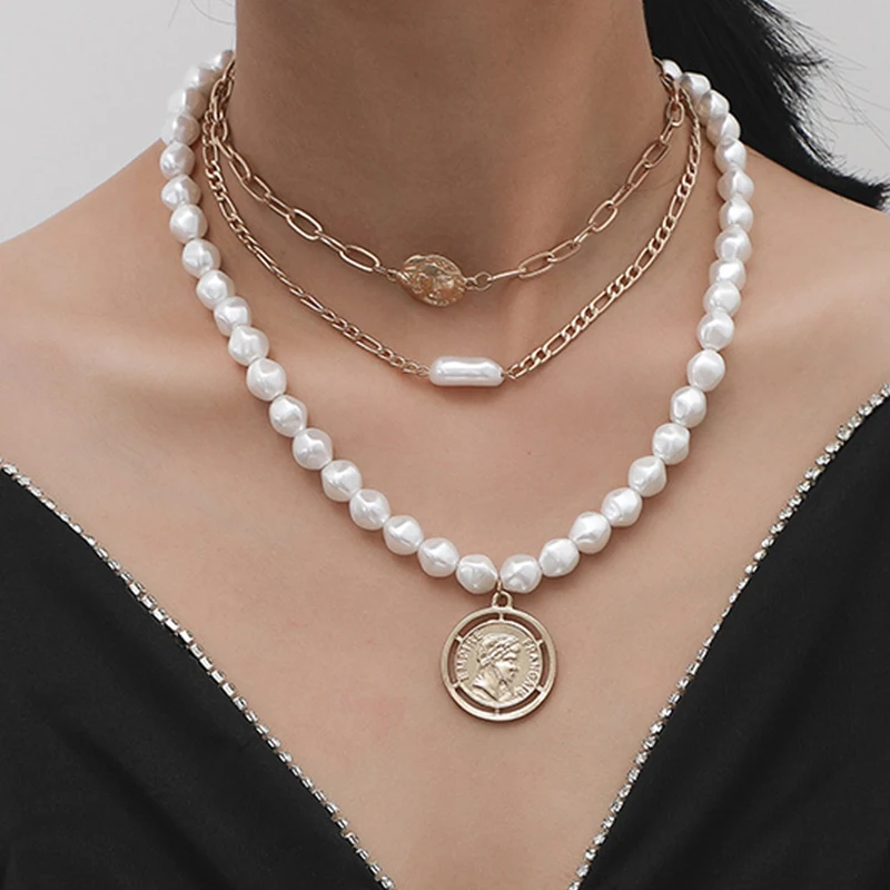 Жемчужное ожерелье для женщин Италина ригант золото Цвет цепи Девы Марии монета