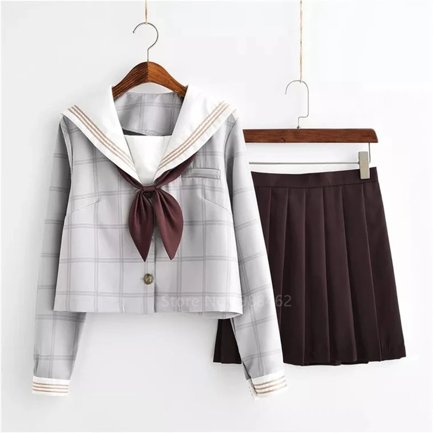 Японская традиционная школьная одежда для девочек uniот Kawaii клетчатый топ с