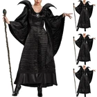 Черное длинное платье большого размера для Хэллоуина с изображением злой королевы ведьмы, костюм для вечерние, головной убор с гудком