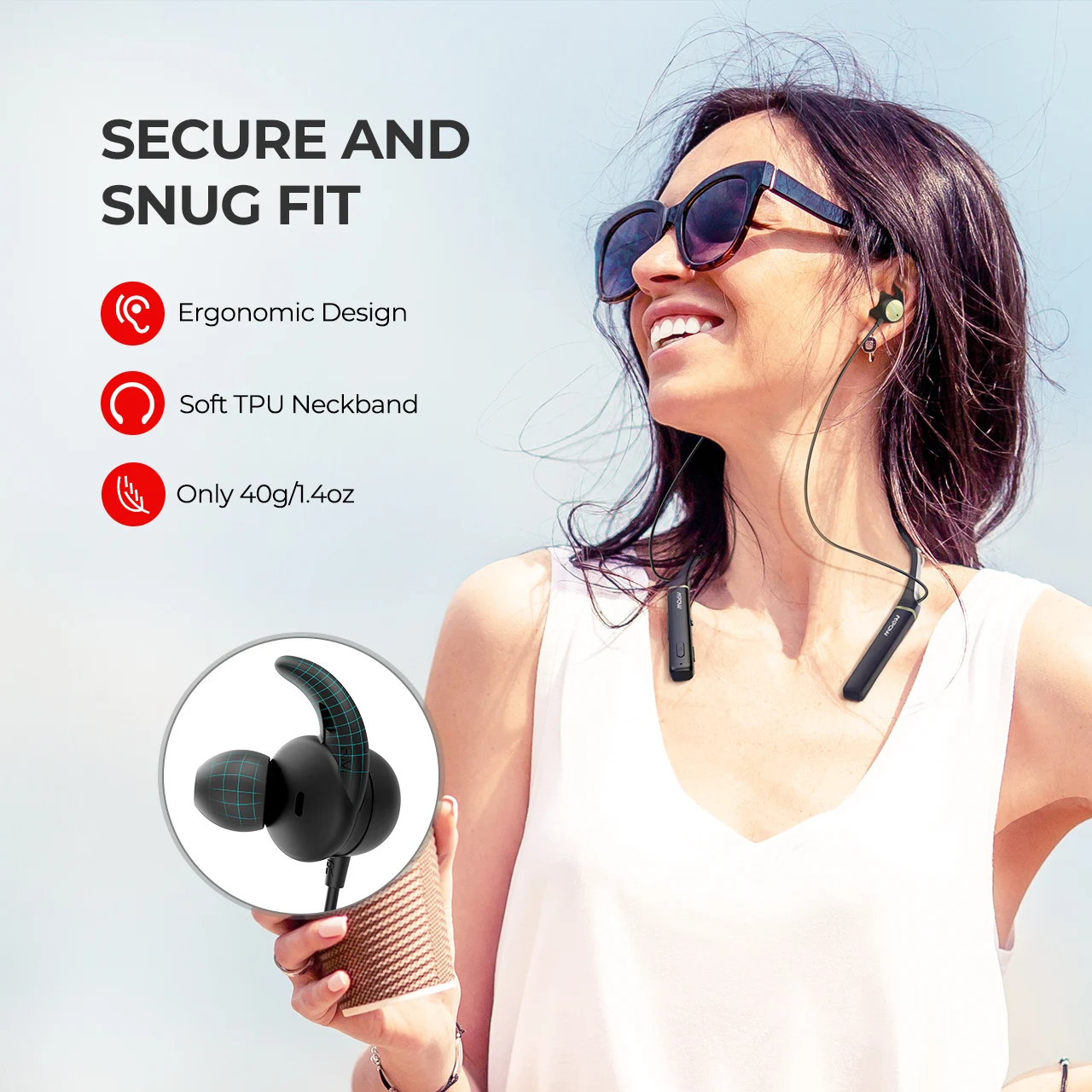 Mpow Focus Bluetooth 5,0, беспроводные наушники с шейным ободком, ANC, 16 часов воспроизведения, быстрая зарядка, магнитные наушники для iPhone 11