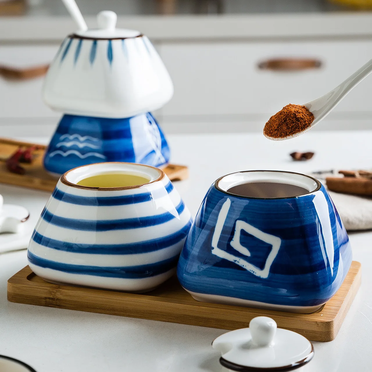 Кухня для соли приправ горшок Керамика масленка уксуса стеклянная бутылка с