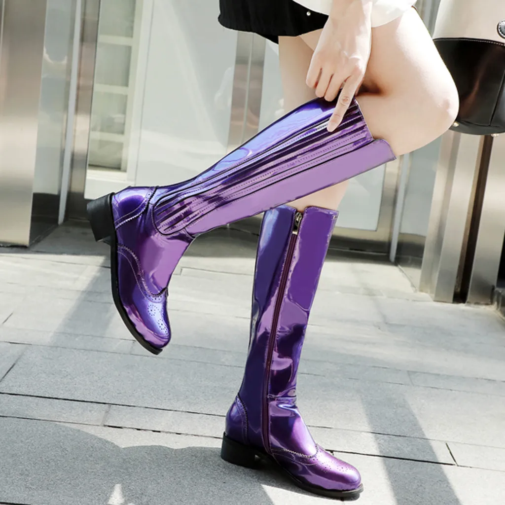 2019 модные женские сапоги элегантные до колена на платформе из искусственной кожи