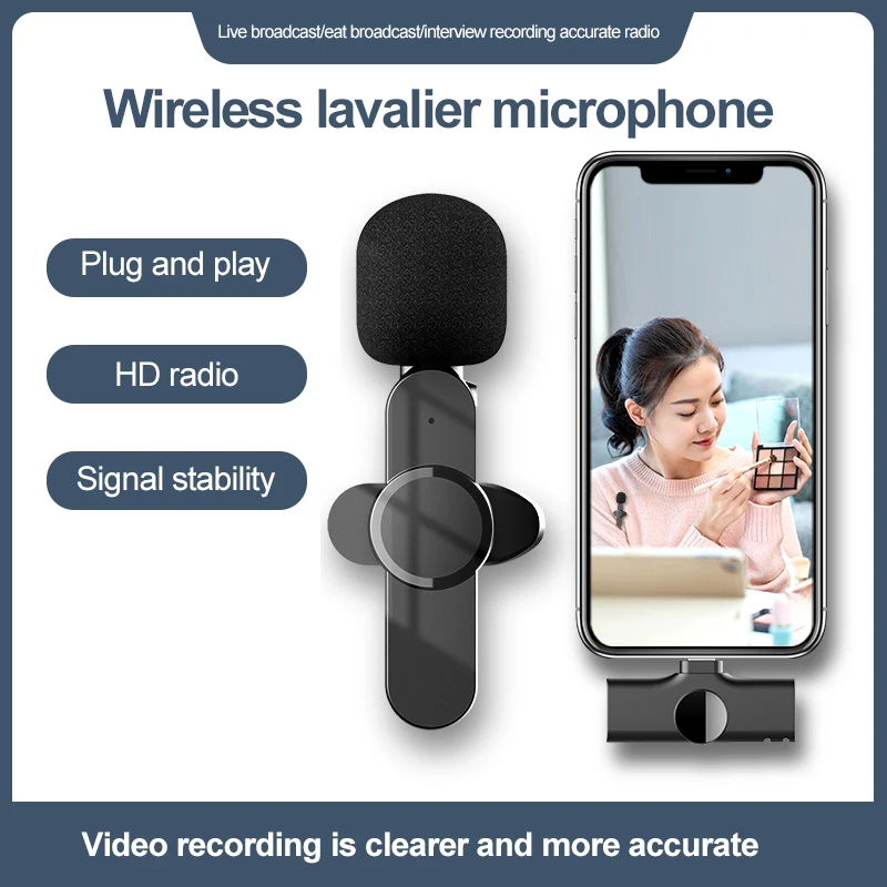 

Беспроводной петличный микрофон, портативный мини-микрофон для записи аудио и видео, для телефонов iPhone и Android, YouTube, прямых трансляций в Facebook