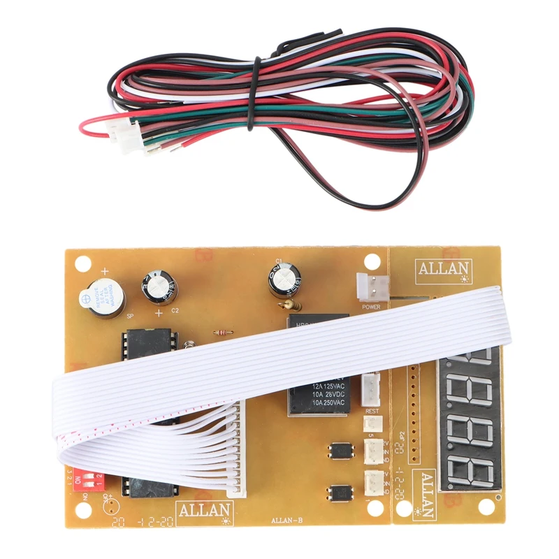 

4 Digits 12V Time Control Timer Board with Wire Harness for Power Supply Coin Acceptor, for Arcade Game Time Controller