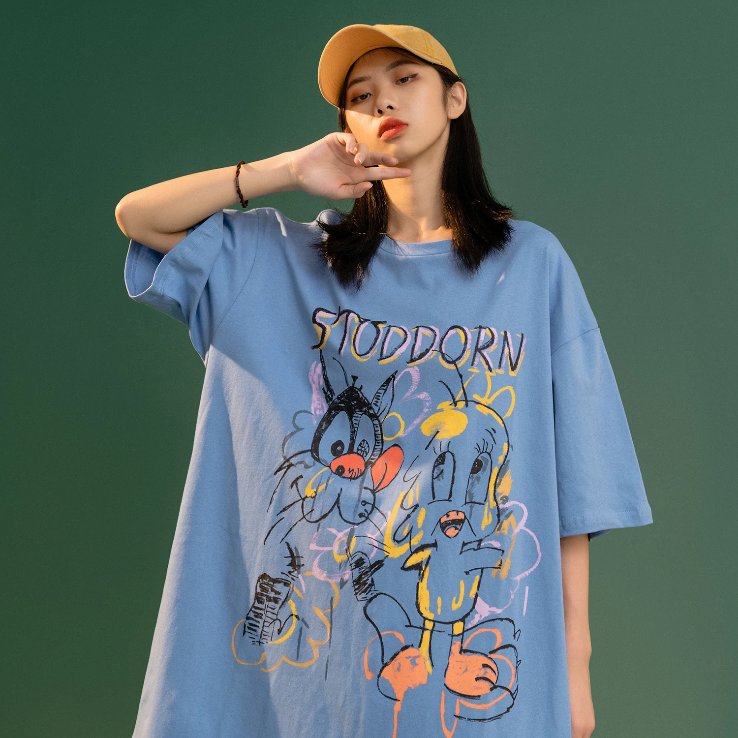 Женская одежда с мультяшным граффити Новинка лета 2021 Американская футболка