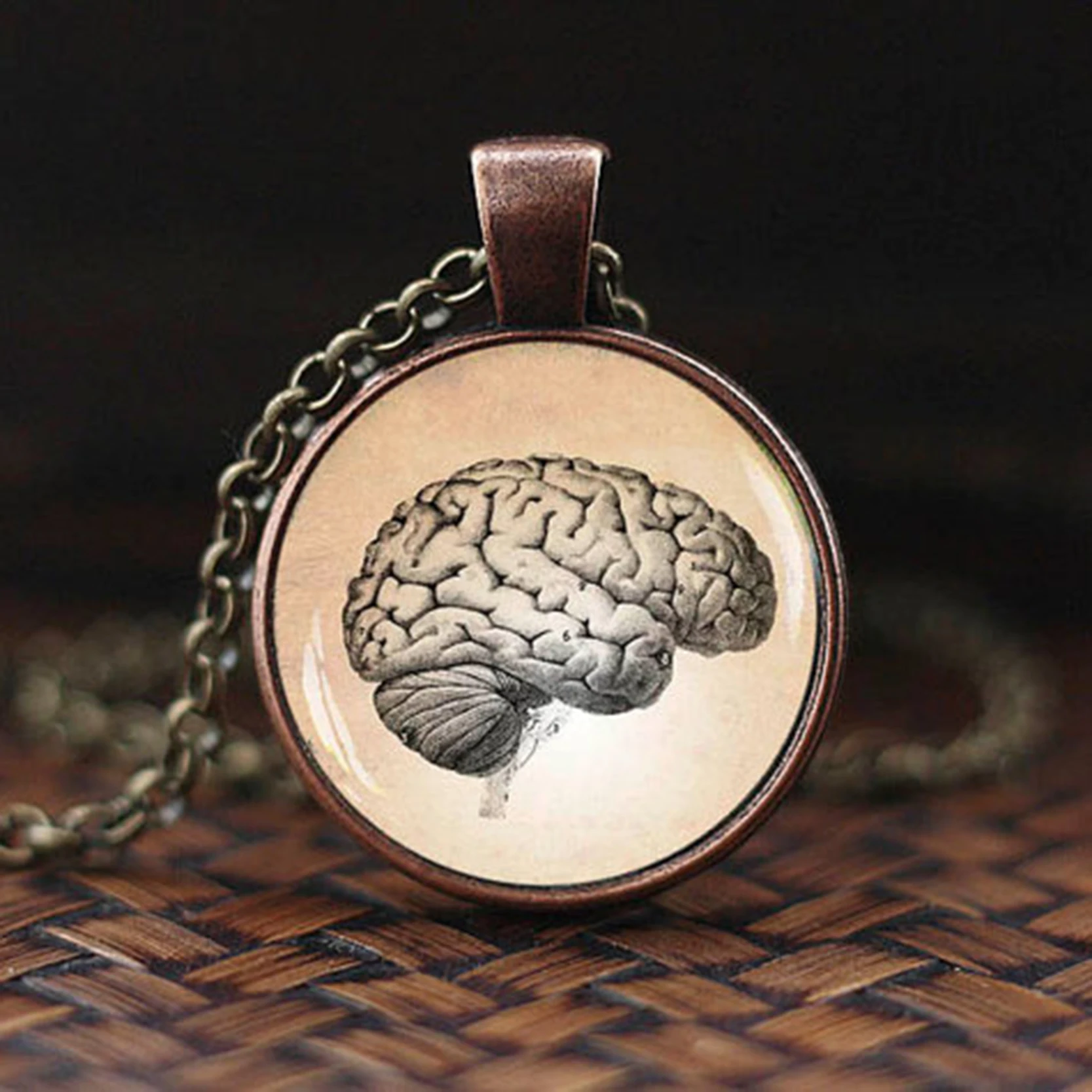 

Anatomical Heart Necklace Vintage Jewelry Anatomy Heart Glass Dome Cabochon Pendant Bronze Long Chain Necklace Women