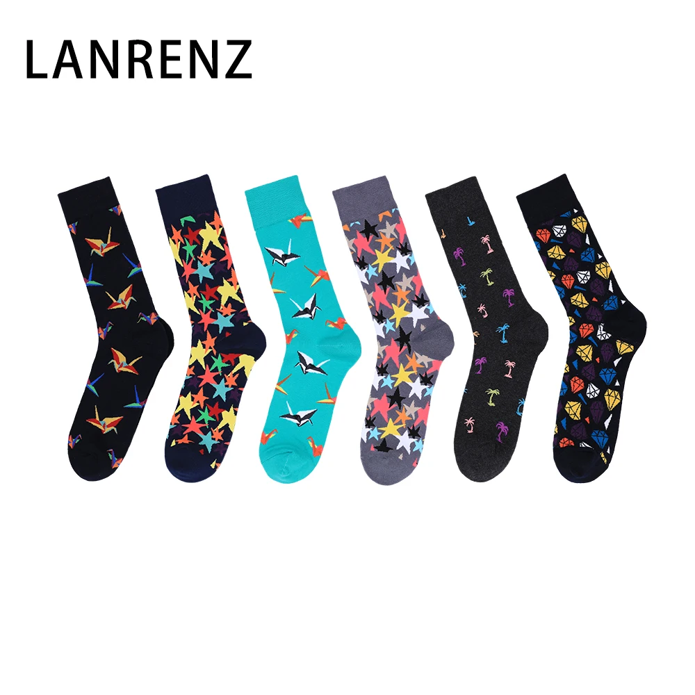 LANRENZ 5 пар новейшие хлопковые уличные модные счастливые женские носки забавные