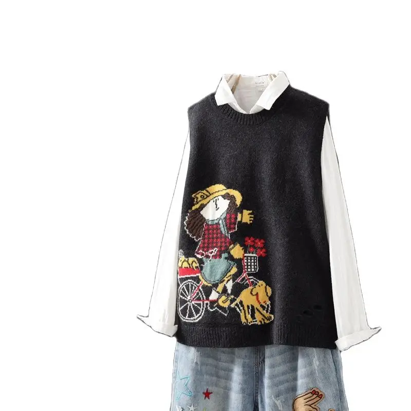 Женский трикотажный жилет с круглым вырезом без рукавов | Женская одежда