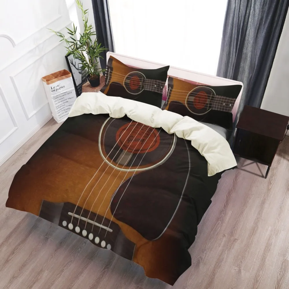Juego de ropa de cama con estampado 3D de guitarra, edred&oacute;n con estampado Musical para decoraci&oacute;n de dormitorio, tama&ntilde;o Queen, regalos de navidad-0