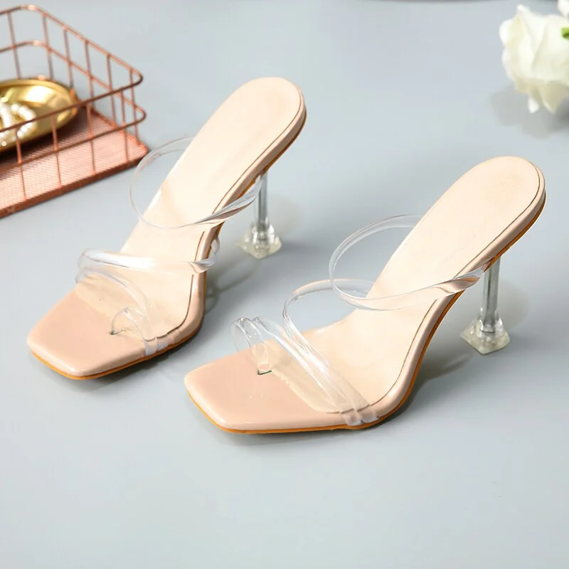 

Women Sexy Sandals High Heels Ladies Fashion Slippers Plus Size Square Toe Transparent Pumps New Female Summer Shoes Comfort