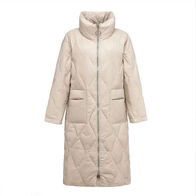 

2021 Winter Women Long Snow Warm White Duck Down Parkas Casual Female Lapel Collar Hooded Zipper Loose Down Coat Outwear Y70