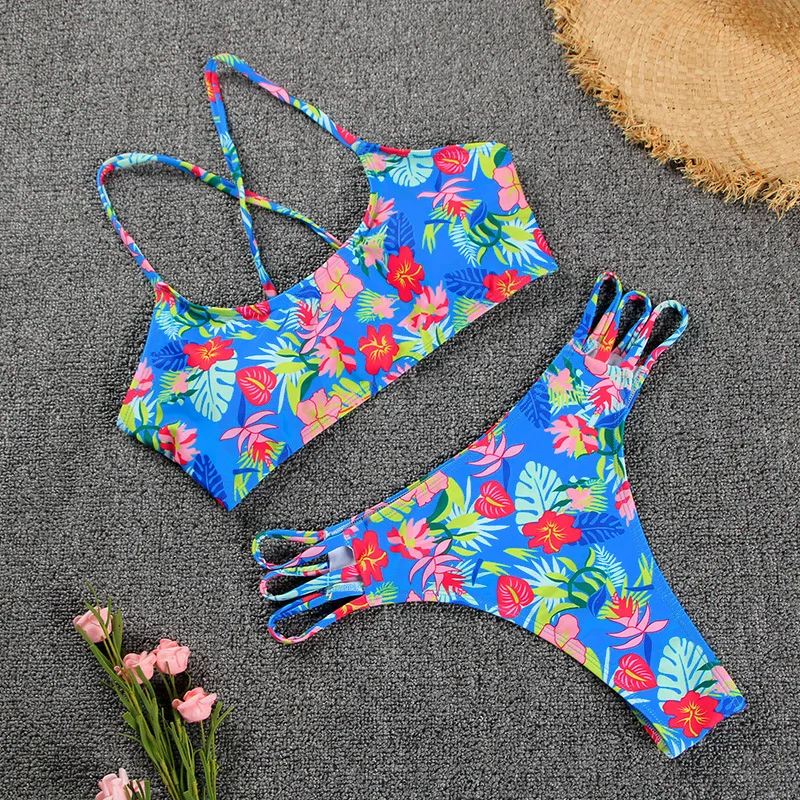 

Famaker 2021 Floral Print Swimsuit Women Push Up Bikini Set High Cut Swimwear Bathing Suit Sexy Biqini Swimming Suit Brazilian