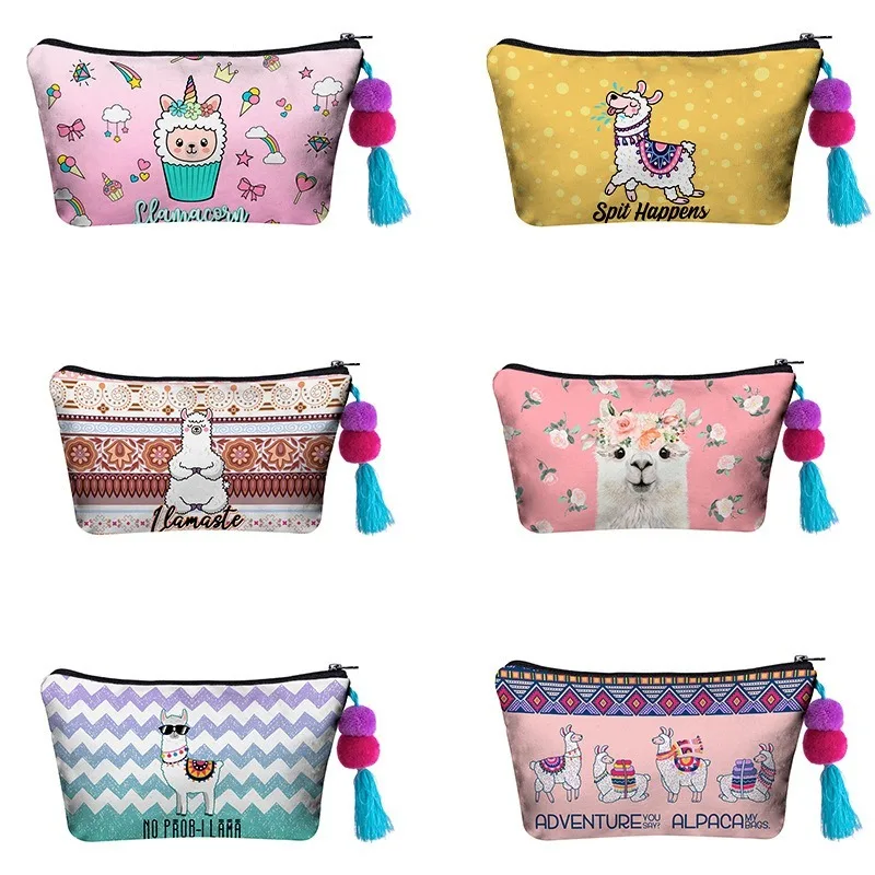 

Alpaca Women's Cosmetics Bag Organizers Zipper Travel Anime Storage Makeup Handbags Toiletry Purse Waterproof Makeup Brush Bag